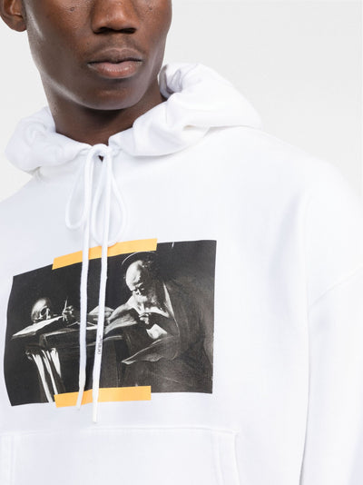 Gebroken witte Caravaggio-schilderij Dia-Stripe bedrukte hoodie in wit