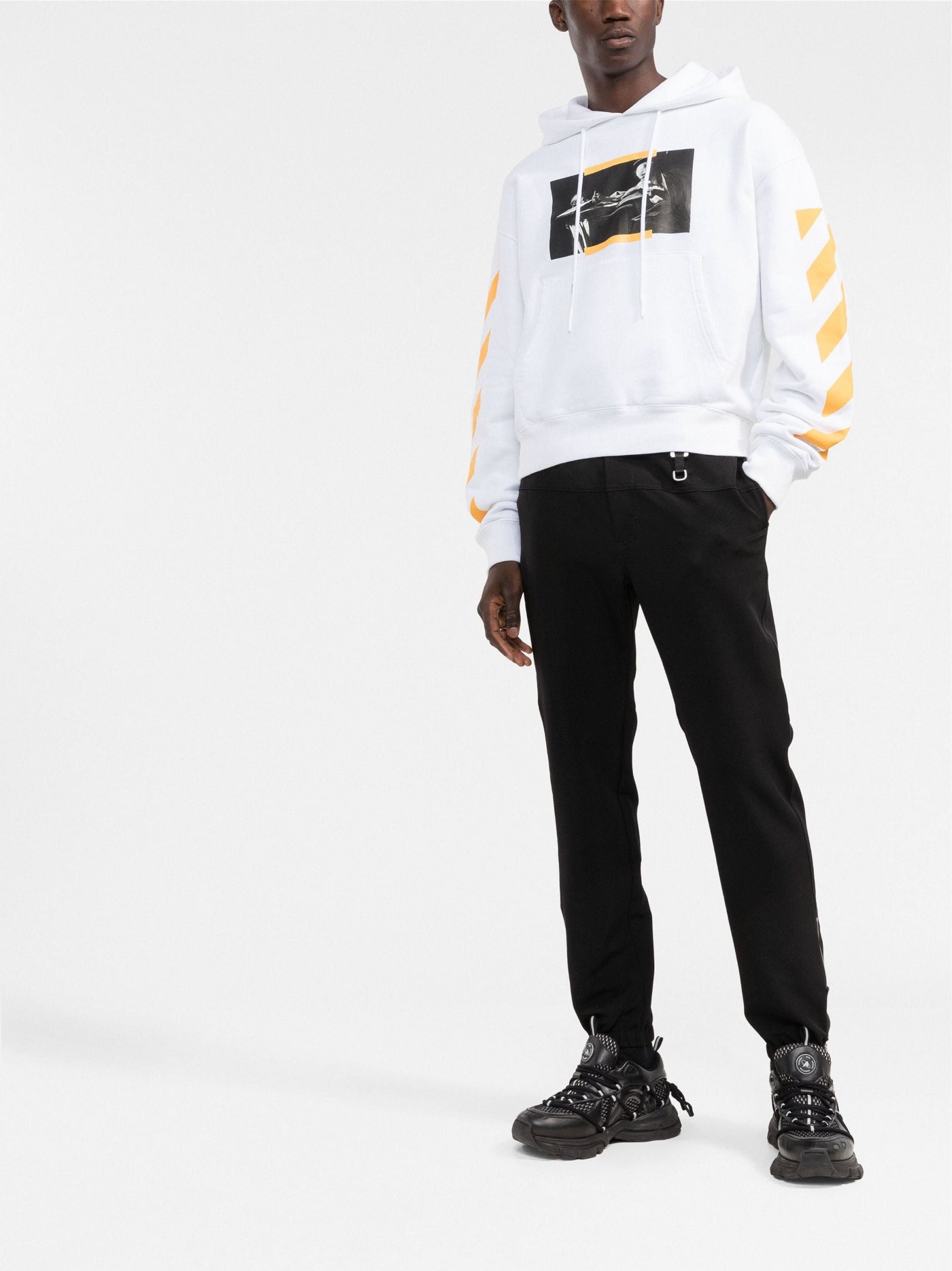 Gebroken witte Caravaggio-schilderij Dia-Stripe bedrukte hoodie in wit