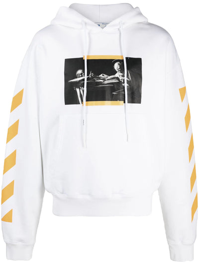 Gebroken witte Caravaggio-schilderij Dia-Stripe bedrukte hoodie in wit