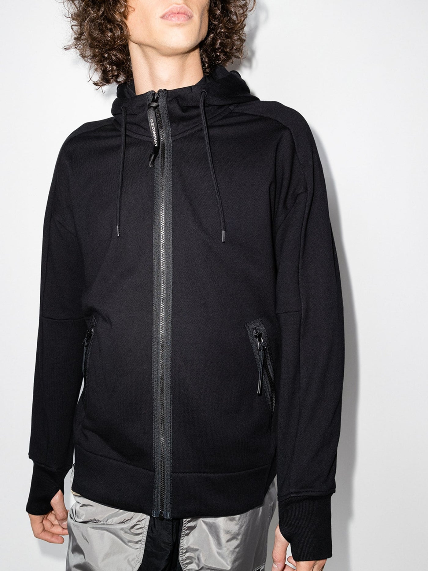 CP Company Diagonal Raised Fleece Goggle-jack in zwart