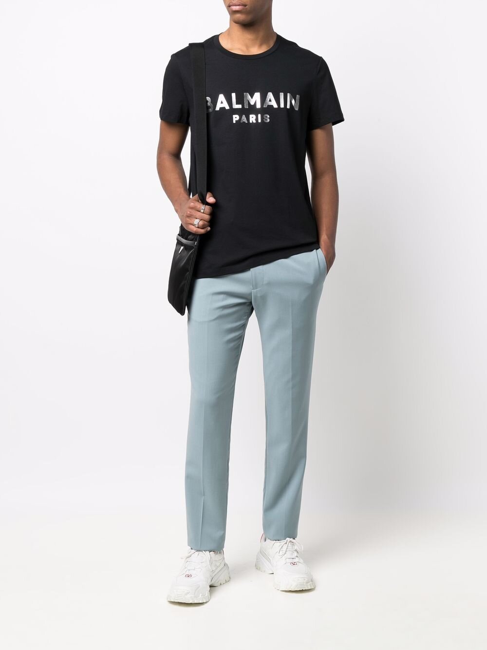 Balmain T-shirt met zilveren logoprint in zwart