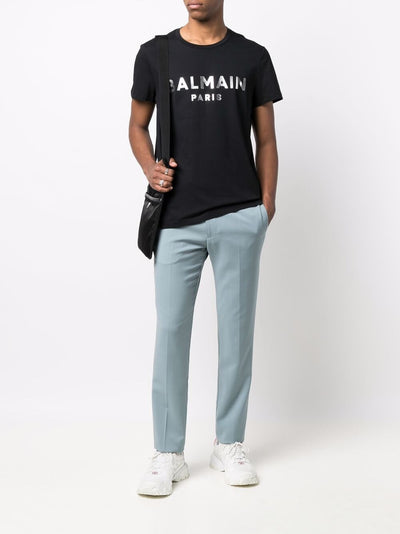 Balmain T-shirt met zilveren logoprint in zwart