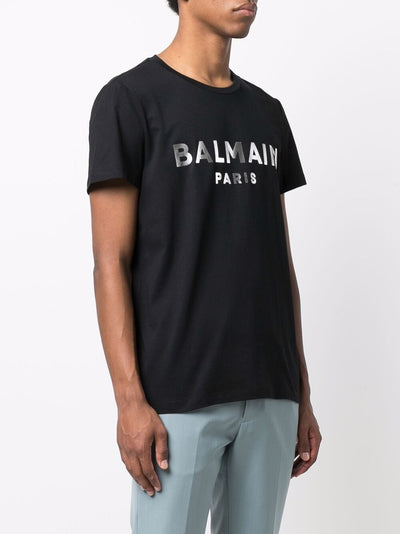 Balmain T-shirt met zilveren logoprint in zwart