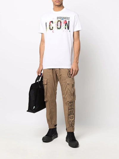 Dsquared2 Wit cool-fit ICON T-shirt met verfspatten