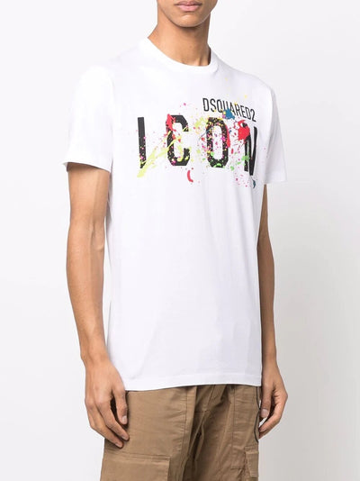 Dsquared2 Wit cool-fit ICON T-shirt met verfspatten