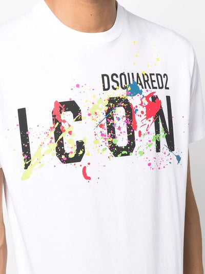 Dsquared2 Wit cool-fit ICON T-shirt met verfspatten