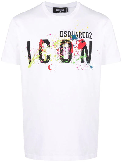 Dsquared2 Wit cool-fit ICON T-shirt met verfspatten