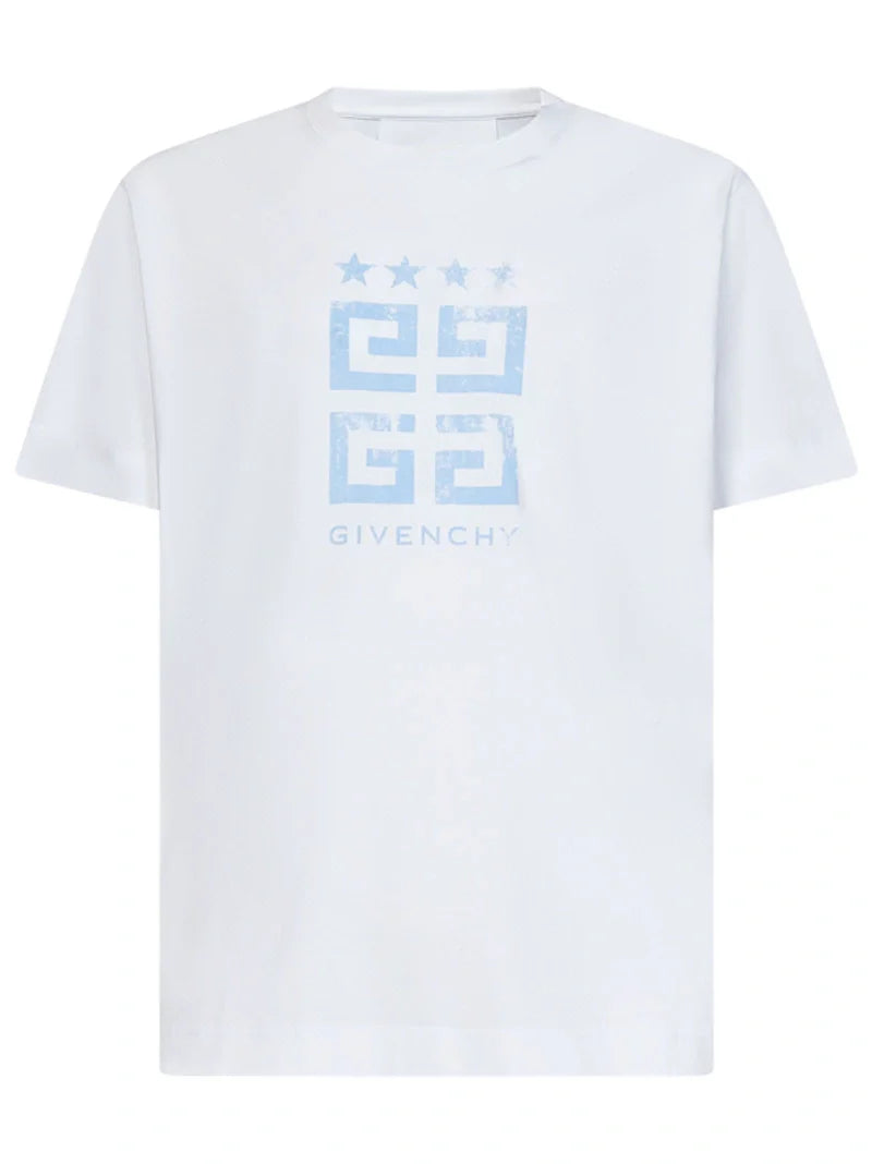 Givenchy 4G Stars Blue-logo bedrukt T-shirt in wit