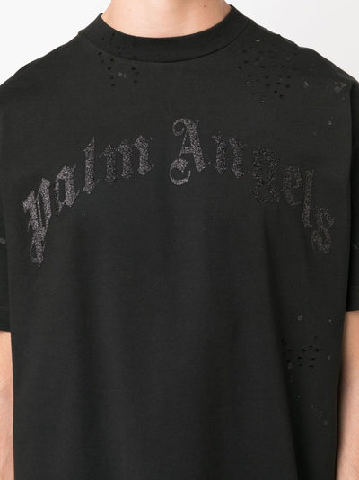 Palm Angels Glittered Logo Klassiek T-shirt in Zwart