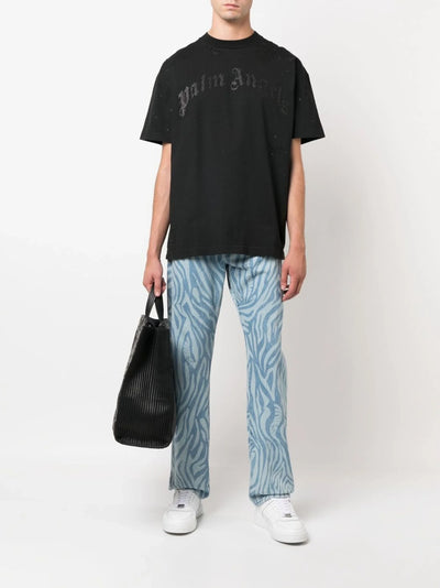 Palm Angels Glittered Logo Klassiek T-shirt in Zwart