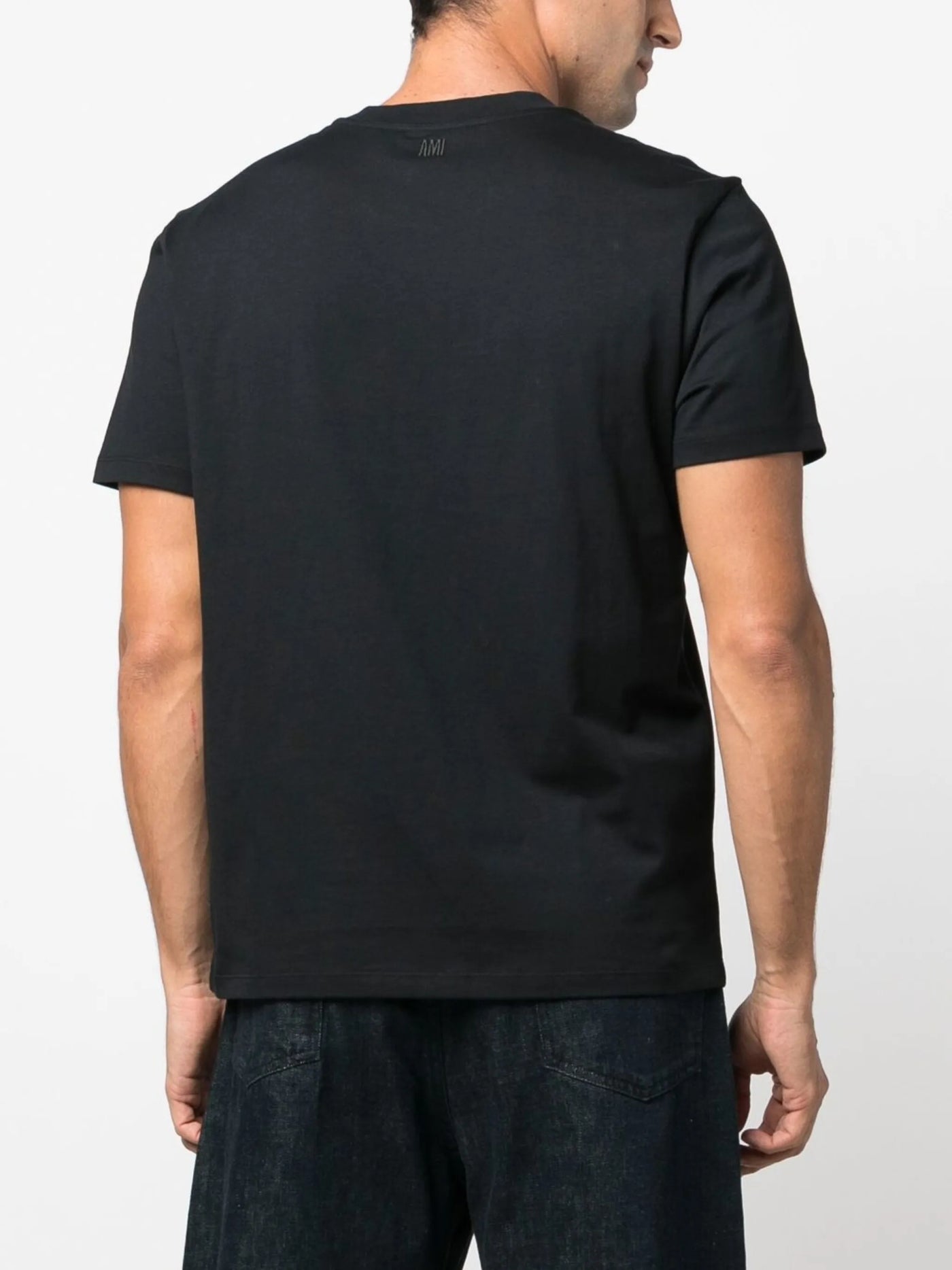 Ami Paris Ami De Coeur Red Embroidered Logo T-Shirt in Black