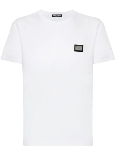 Dolce &amp; Gabbana Silver Plaque Logo T-shirt in het wit
