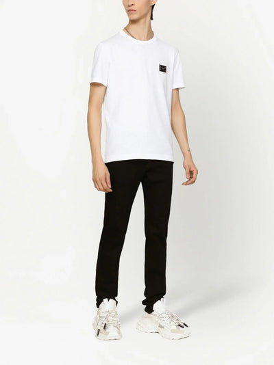 Dolce &amp; Gabbana Silver Plaque Logo T-shirt in het wit