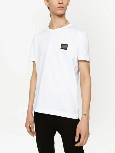 Dolce &amp; Gabbana Silver Plaque Logo T-shirt in het wit