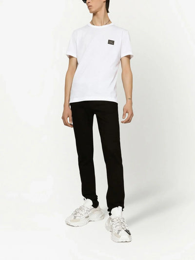 Dolce &amp; Gabbana Silver Plaque Logo T-shirt in het wit
