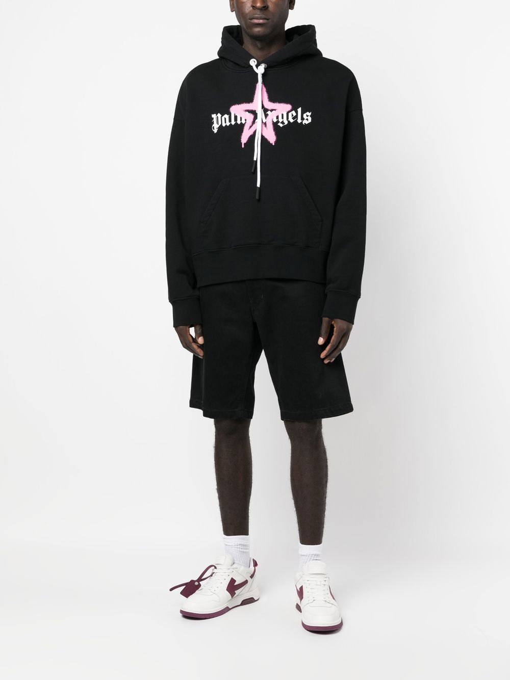 Palm Angels roze ster gespoten print hoodie in zwart 