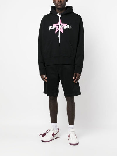 Palm Angels roze ster gespoten print hoodie in zwart 