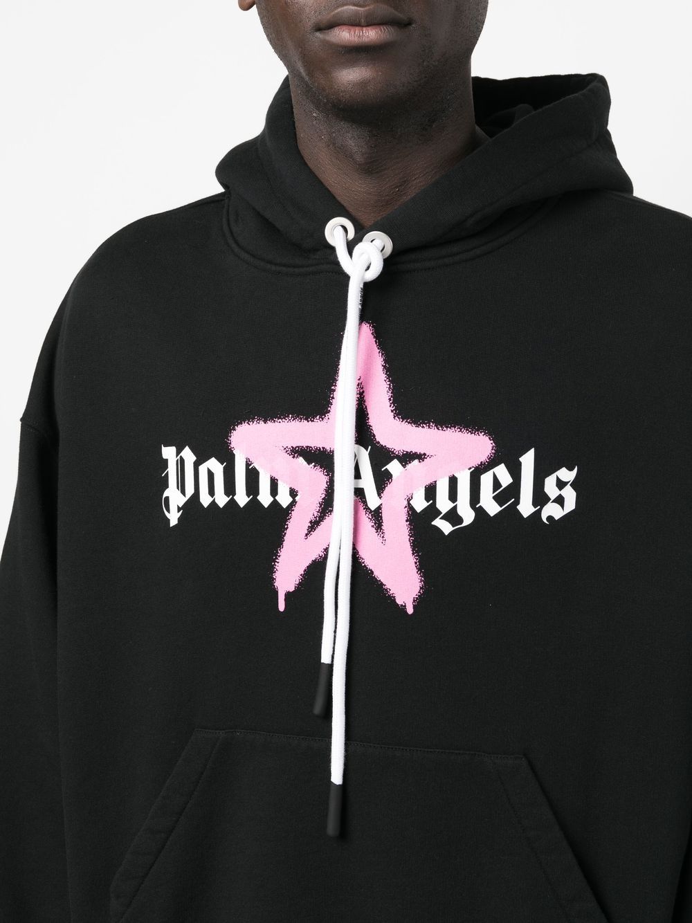 Palm Angels roze ster gespoten print hoodie in zwart 