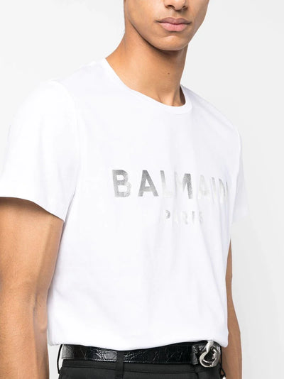 Balmain T-shirt met zilveren print in wit