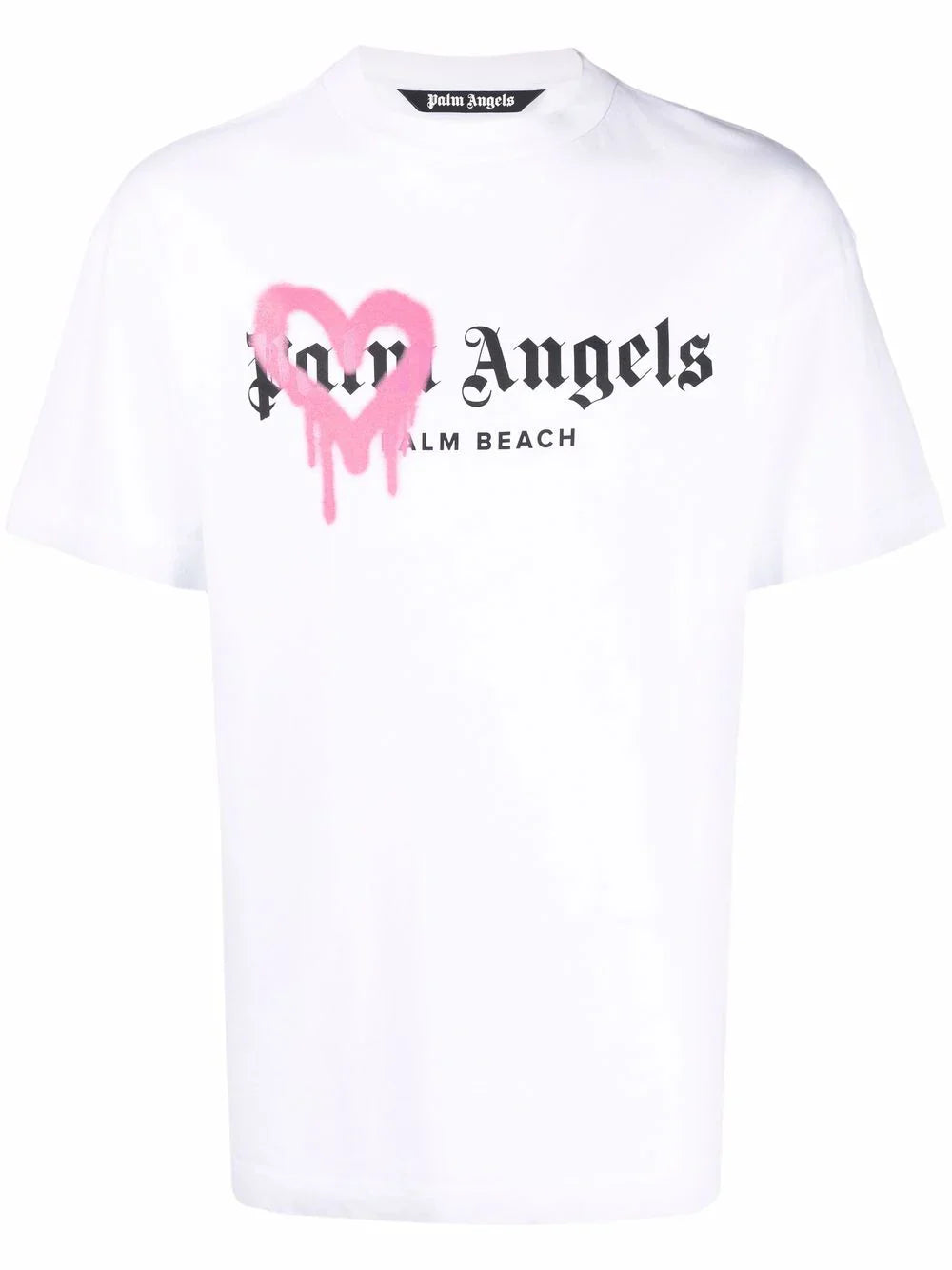 Palm Angels roze hart Palm Beach gespoten T-shirt in wit