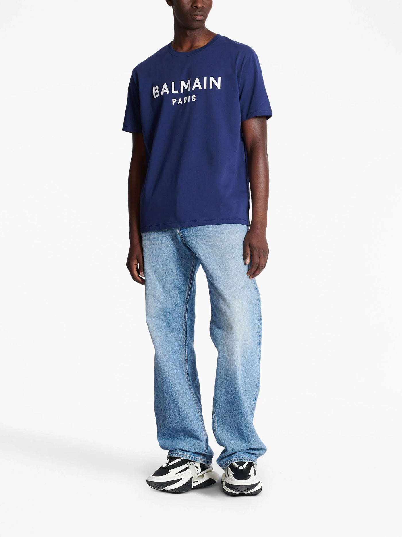Balmain Logo Print T-shirt in marineblauw