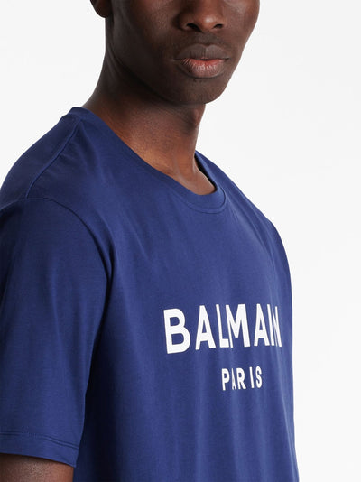 Balmain Logo Print T-shirt in marineblauw