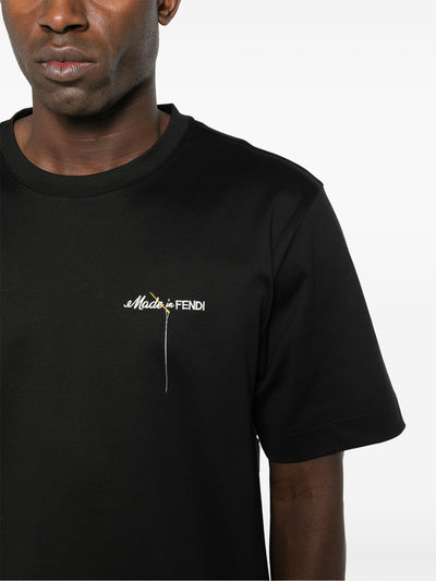 Fendi Made in Fendi Logo geborduurd T-shirt in zwart