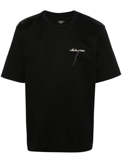 Fendi Made in Fendi Logo geborduurd T-shirt in zwart