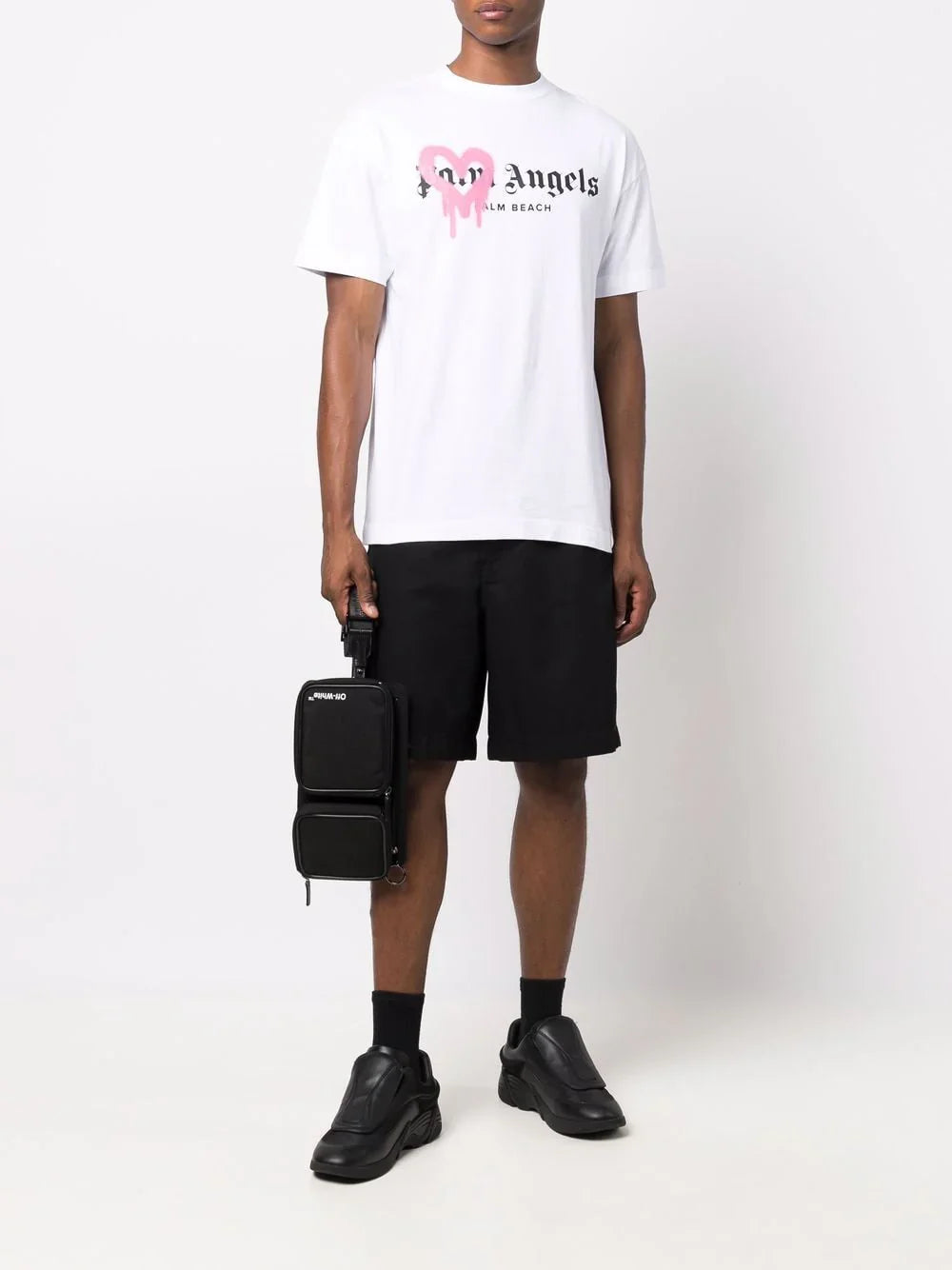 Palm Angels roze hart Palm Beach gespoten T-shirt in wit