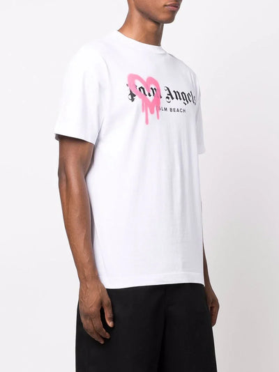 Palm Angels roze hart Palm Beach gespoten T-shirt in wit