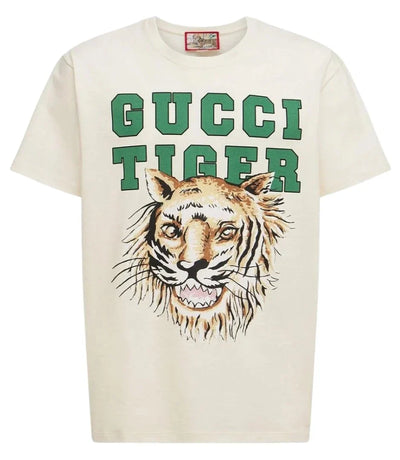 Gucci T-shirt met tijgerprint en logo in het wit