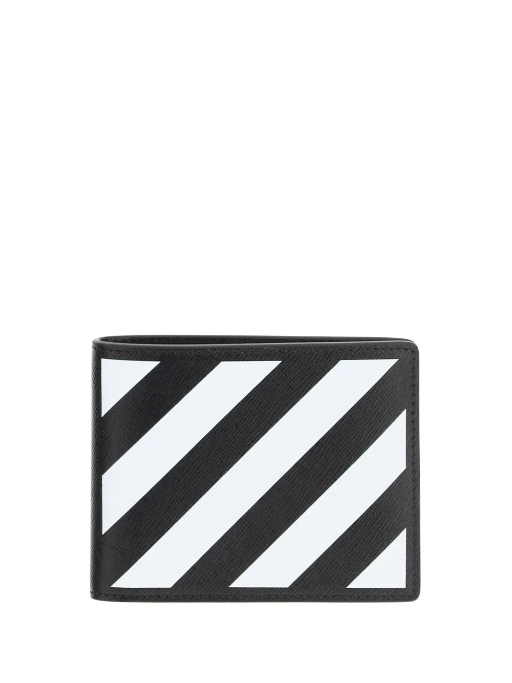 Gebroken witte tweevoudige portemonnee met diagonale strepen en print in zwart