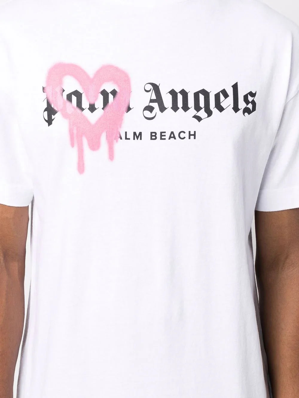 Palm Angels roze hart Palm Beach gespoten T-shirt in wit