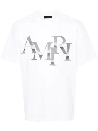 Amiri Staggered Chrome-geprint logo-T-shirt in wit