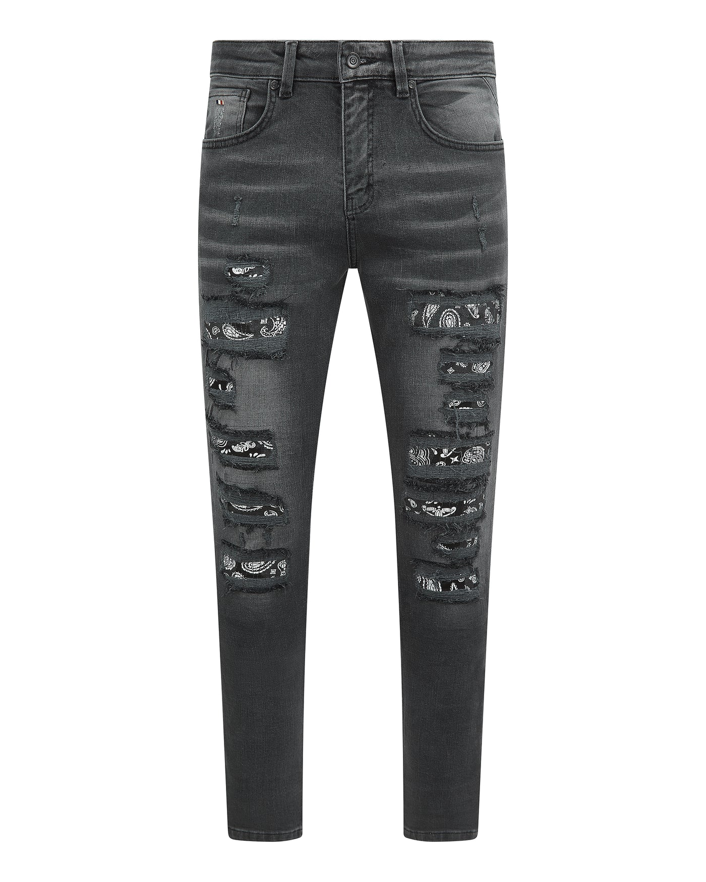 Magiri Bordeaux Bandana Versleten Jeans in Zwart