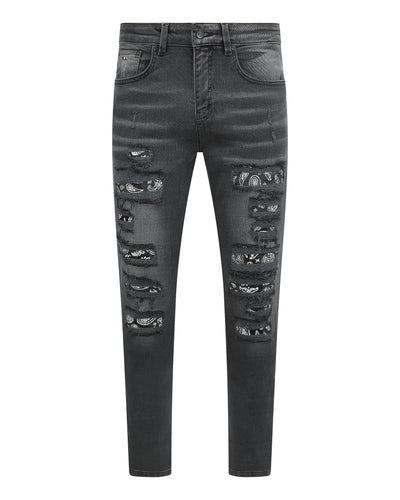 Magiri Bordeaux Bandana Versleten Jeans in Zwart