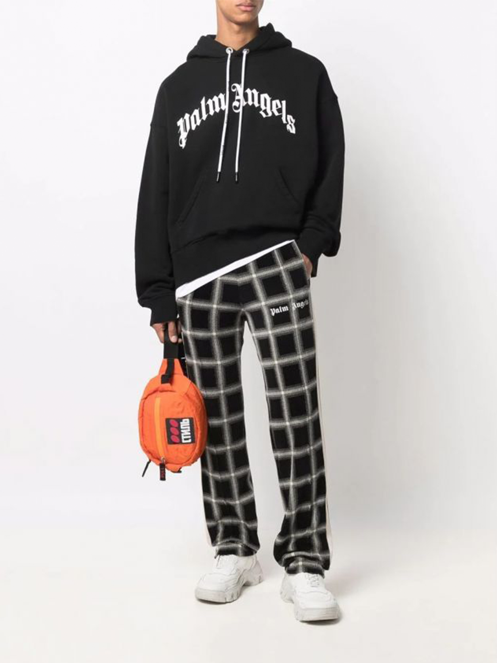 Palm Angels Curved Logo Hoodie in Zwart