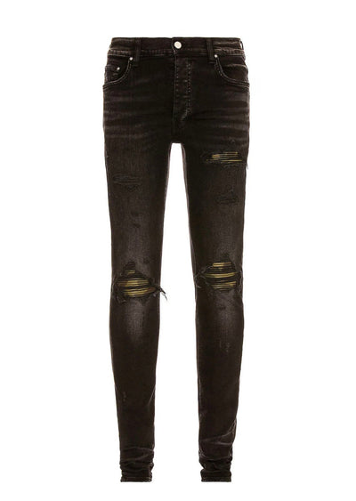 Amiri Leather Camo MX1 Verouderde Zwarte Jeans