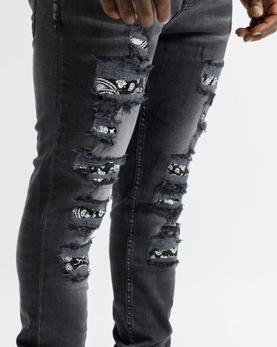 Magiri Bordeaux Bandana Versleten Jeans in Zwart