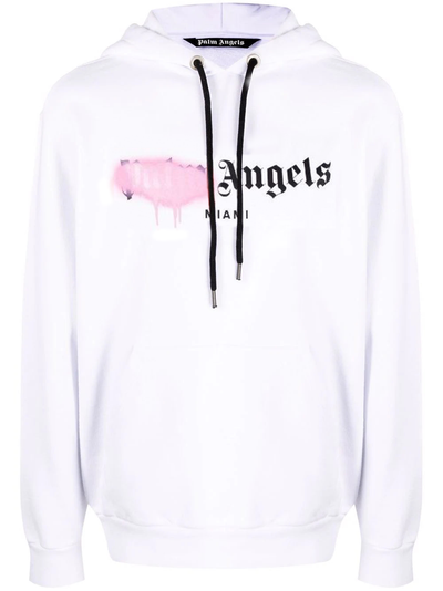Palm Angels roze spray Miami hoodie in wit
