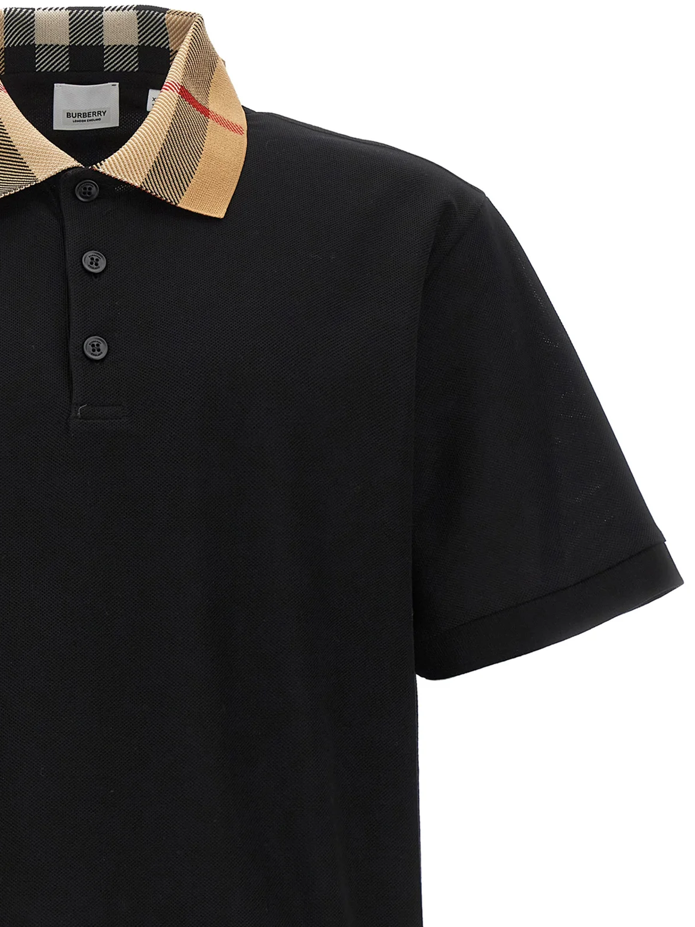 Burberry Vintage Poloshirt met Geruite Kraag in Zwart