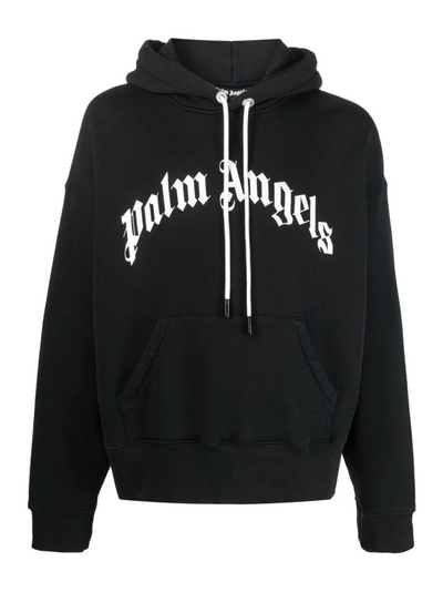 Palm Angels Curved Logo Hoodie in Zwart