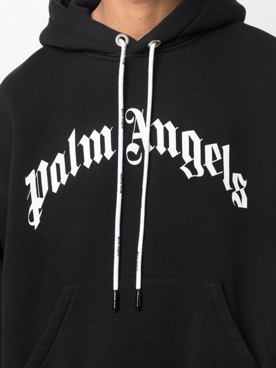 Palm Angels Curved Logo Hoodie in Zwart