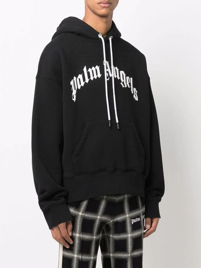 Palm Angels Curved Logo Hoodie in Zwart