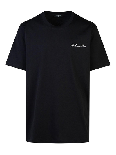 Balmain-logo geborduurd losvallend T-shirt in zwart