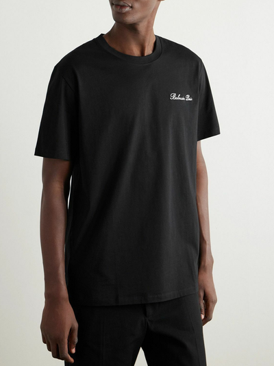 Balmain-logo geborduurd losvallend T-shirt in zwart