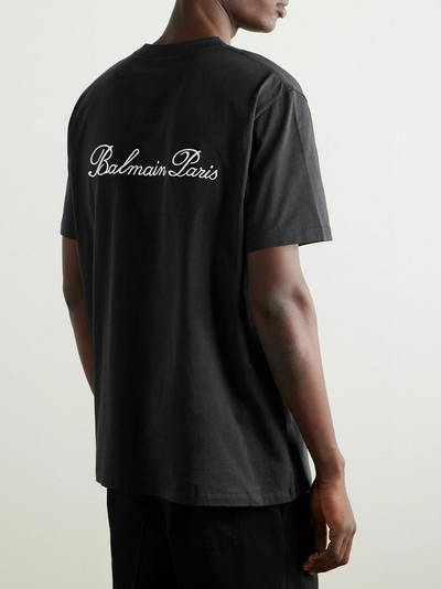 Balmain-logo geborduurd losvallend T-shirt in zwart