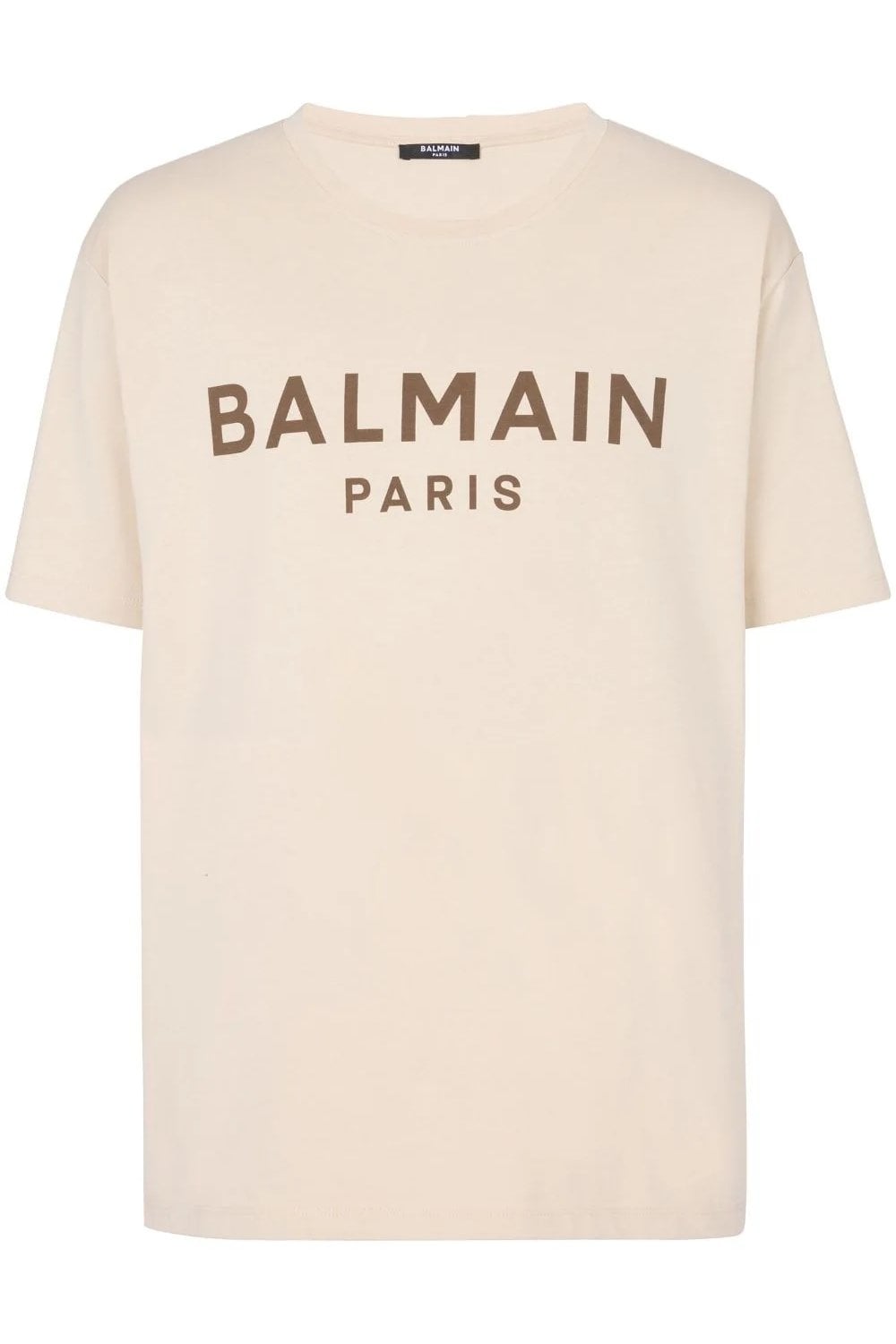 Balmain Brown Logo Print T-shirt in Ivoorbruin