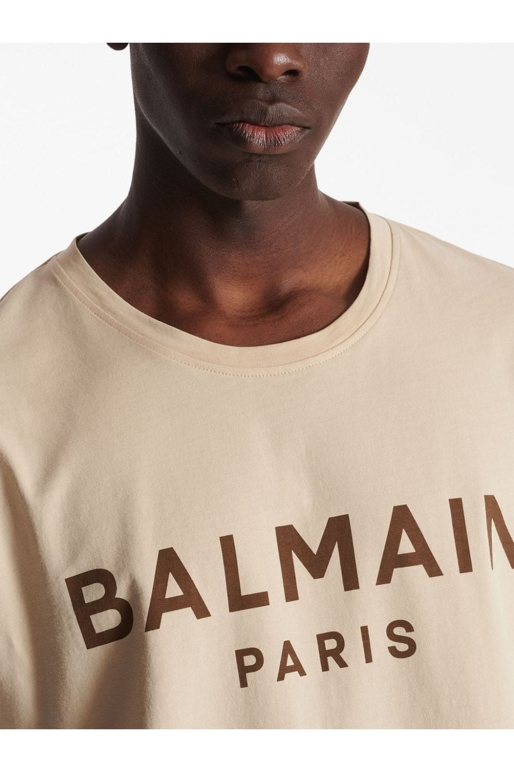 Balmain Brown Logo Print T-shirt in Ivoorbruin