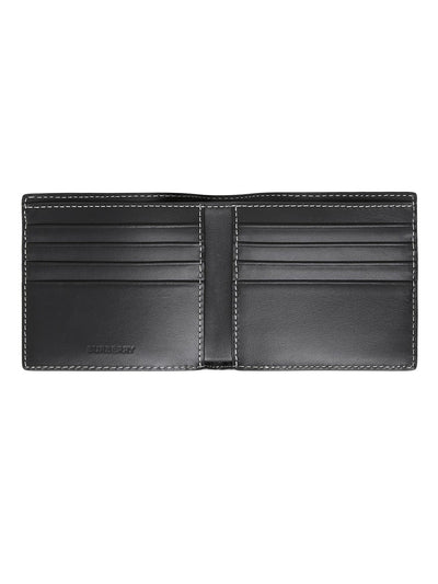 Burberry Check and Leather Bifold Wallet in Dark Brown